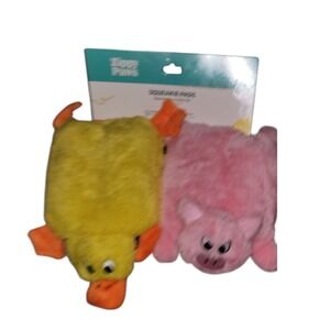 Zippy Paws Squeaky Plush Dog Toy Duck Pig Pink Yellow Set